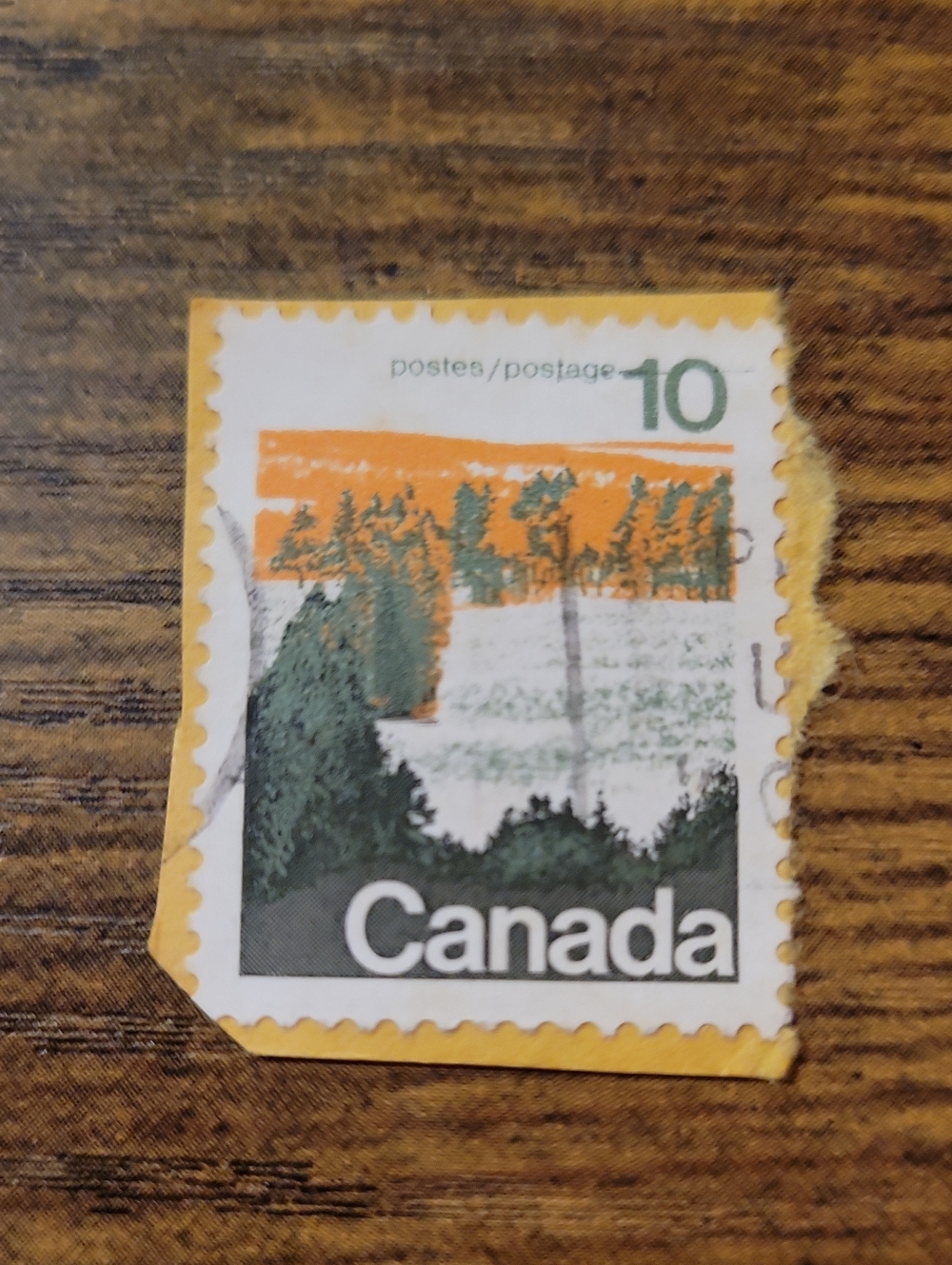 Canada Vintage Forest Postage Stamp – Green and Orange